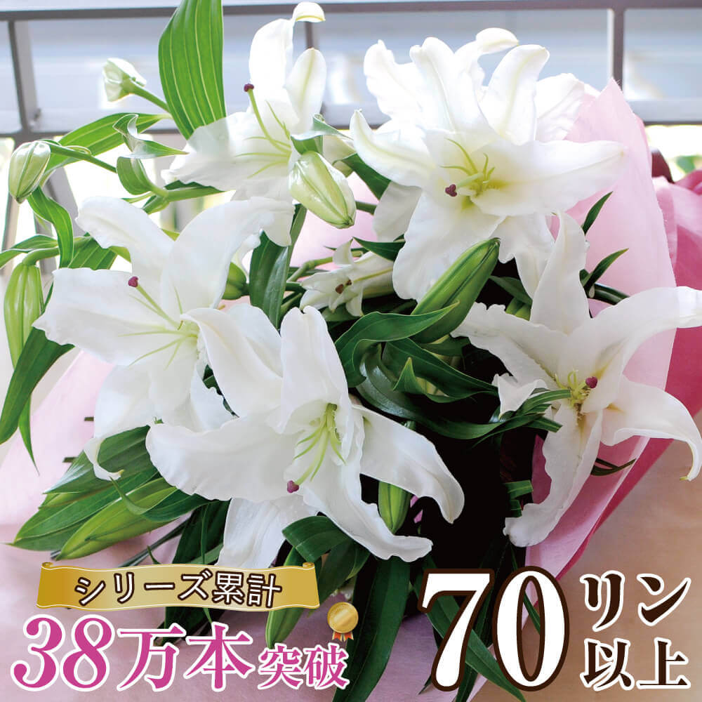 ユリ 母の日 花束 誕生日 プレゼント 白ユリ の 花束 大輪系 70輪以上 送料無料 結婚祝い 供養 仏花 エーデルワイス