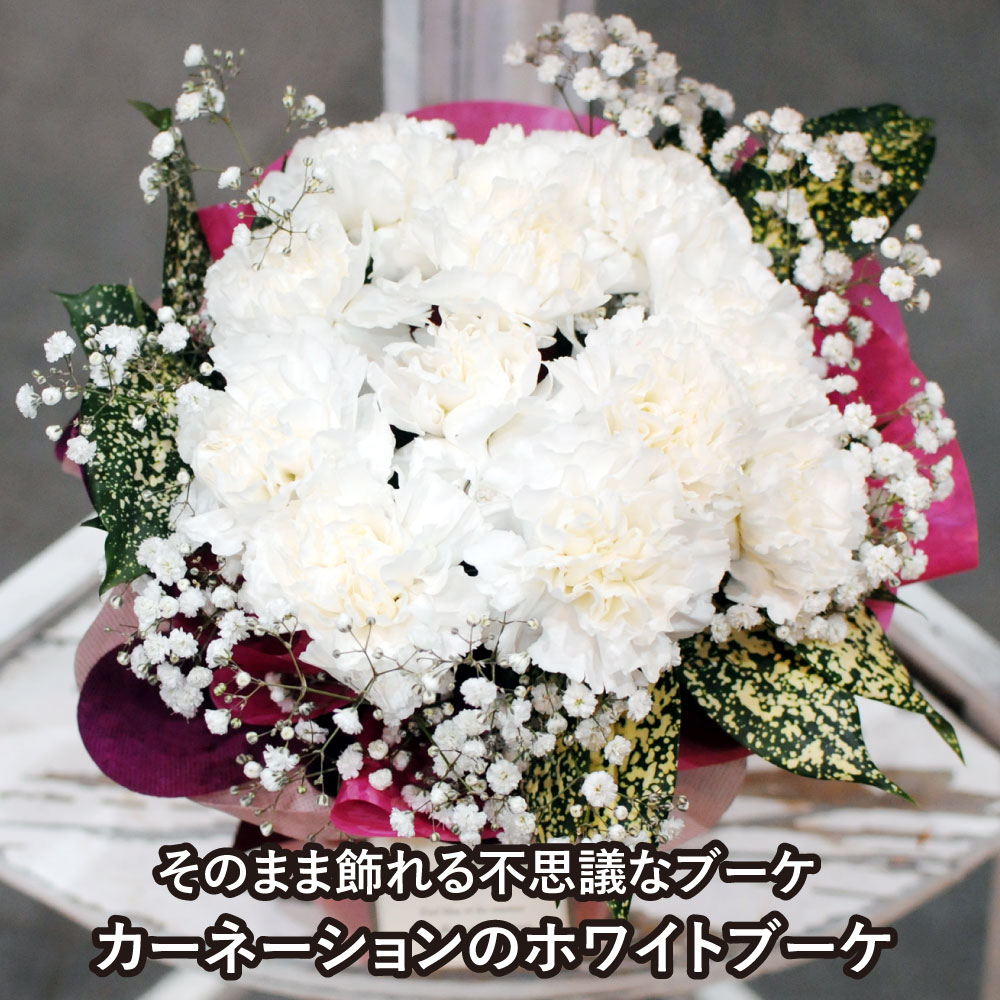 カーネーション 花束 送料無料 即日発送 エーデルワイス そのまま飾れる不思議なブーケ 亡くなった方に贈る白いカーネーションのホワイトブーケ
