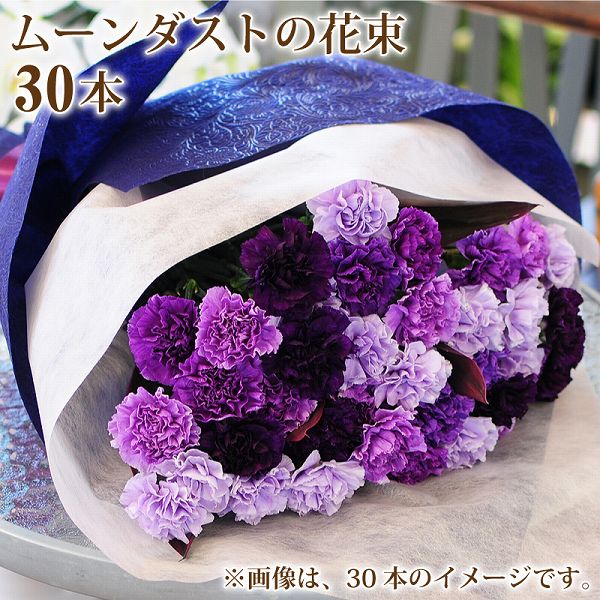 カーネーション ムーンダストの花束 30本 青いカーネーション バースディ 誕生日 結婚祝 プレゼント ムーンダスト花束 誕生日 記念日 ギフト 花宅配 結婚記念日花束 フラワー ショップ ムーンダスト 30本の花束