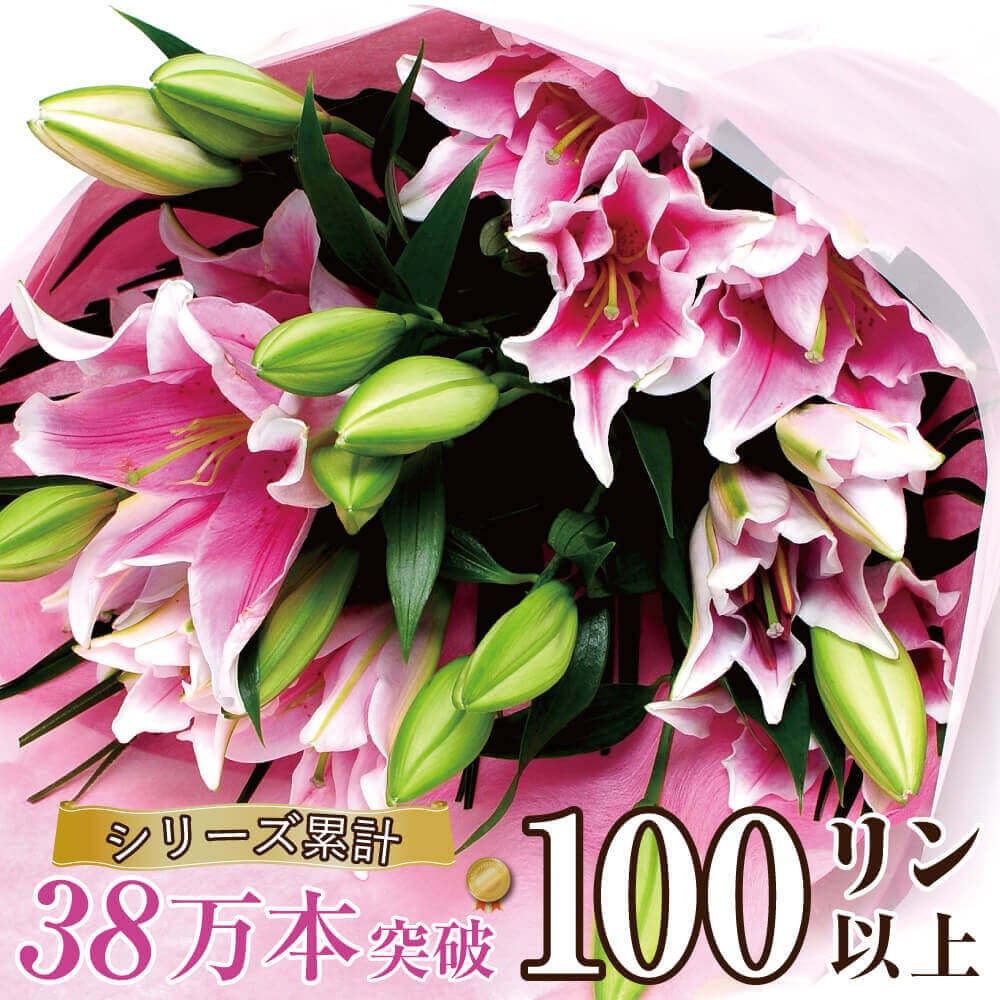 母の日 花束 誕生日 プレゼント フラワーギフト 花束 ユリ 大輪 翌日 明日 急ぎ 明日着 配送 配達 届け 宅配 翌日配達花 送料無料 プレゼント 誕生日 百合 お供え 生花 ゆり 結婚祝い お祝い 大輪系 結婚記念日 ピンクユリの花束100輪 エーデルワイス