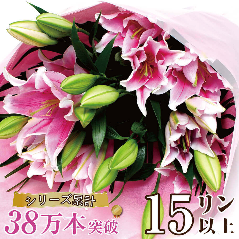 ミックス 【あす楽12時まで受付】花束 誕生日 百合 ユリ フラワーギフト 結婚記念日 大輪 エーデルワイス ピンク ユリの花束15輪以上