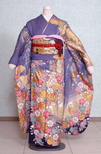 振袖レンタル 成人式レンタルF579 紫ラメ地に橋に花柄 着物レンタル レンタル着物 卒業式 レンタル 結婚式 貸衣装 結納 入学式 卒業式 パーティー 往復送料無料【レンタル】安売り