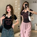 ポロシャツ レディース クロップドTシャツ トップス プリント カットソー スリム フィット シンプル 短袖 トップス インス(4)