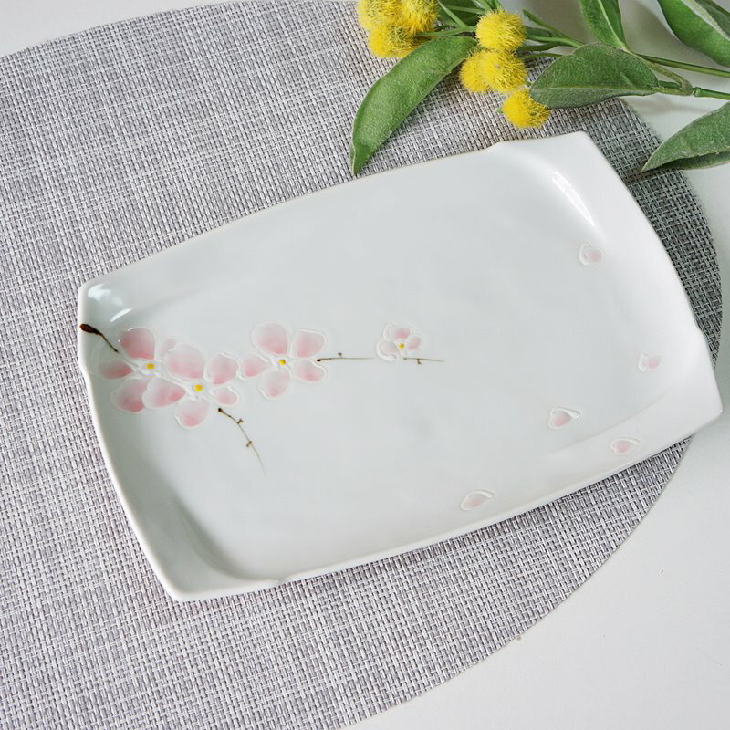 波佐見焼 長角皿 長皿 手描き桜 さくら ピンク おしゃれ かわいい 高級 食器 器 角...