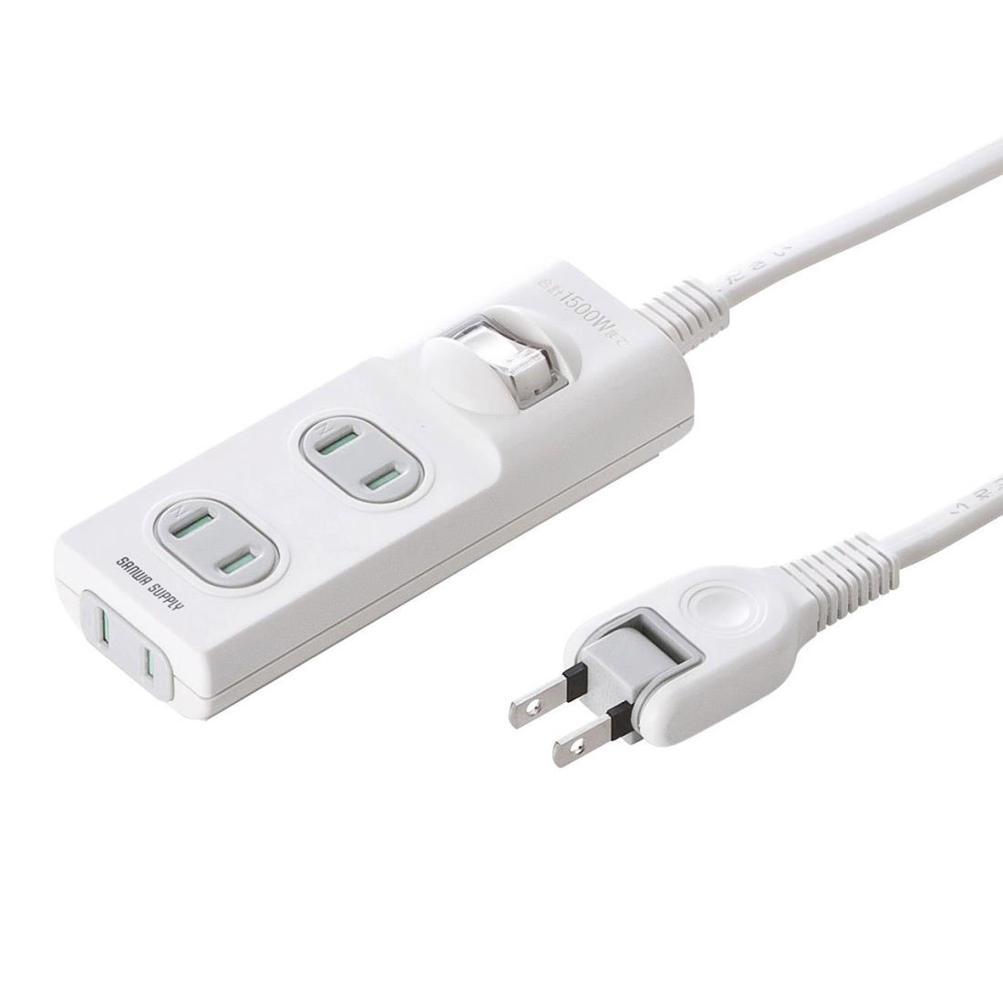 サンワサプライ 火災予防安全タップ 2P・3個口 ホワイト 2m TAP-TSH32SWN