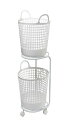 ライクイット (like-it) ランドリー 洗濯 収納 ラウンド型バスケット 2段 約幅41×40.5×90.5cm(キャスター含む) ホワイト LW-01L+LBB-01C 2P バイオマスプラスチック約90%使用