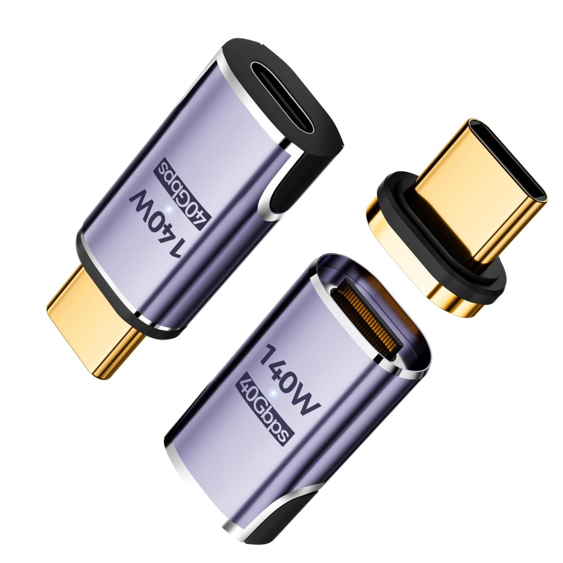 MUXER マグネット USB C 変換 アダプタ I字型【USB 3.1 40Gbps高速データ転送/140W PD急速充電/8K 60Hz HD映像信号伝送】 Type C 変換 アダプタ オス メス 変換 Thunderbolt 3 MacBook Pro/Airやその他Type-Cデバイスに対応 (140Wアダプタ2個)