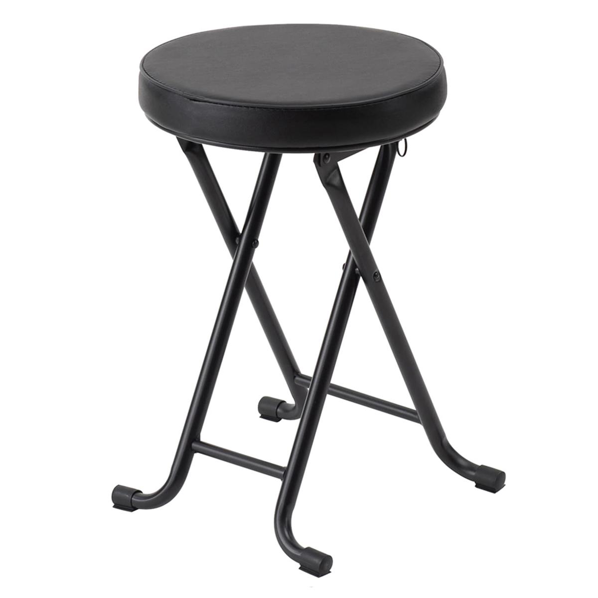 永井興産 折りたたみスツール パイプ椅子 幅32×奥行30×高さ48cm ブラック 合成皮革 完成品 ベーススツール NK-023