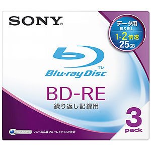 SONY 日本製 データ用BD-RE 書換型 片面1層25GB 2倍速 3枚P 3BNE1DBSJ2