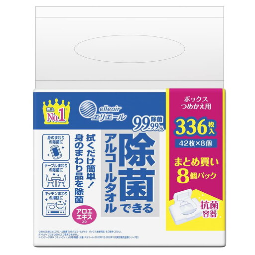 エリエール 除菌できるアルコールタオル ボックスつめかえ用 42枚×8P エリエール 除菌できるアルコールタオル ボックスつめかえ用 42枚×8P
