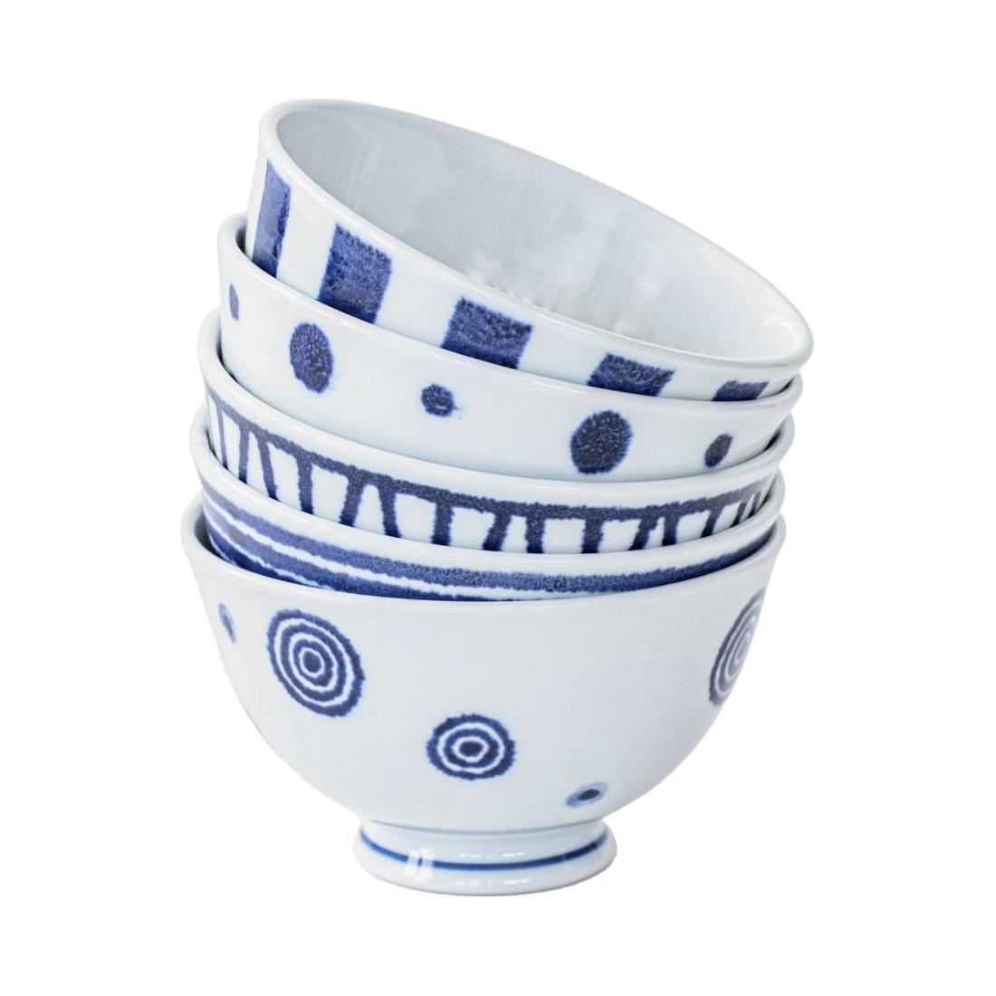 西海陶器 波佐見焼 食器セット お茶碗 5点セット 軽量 飯碗 直径約12cm 藍玉柄 和柄 ご飯茶碗 プレゼント 新生活 北欧 食器 おしゃれ 女性 かわいい 和食器 電子レンジ 食洗機対応 日本製 19863
