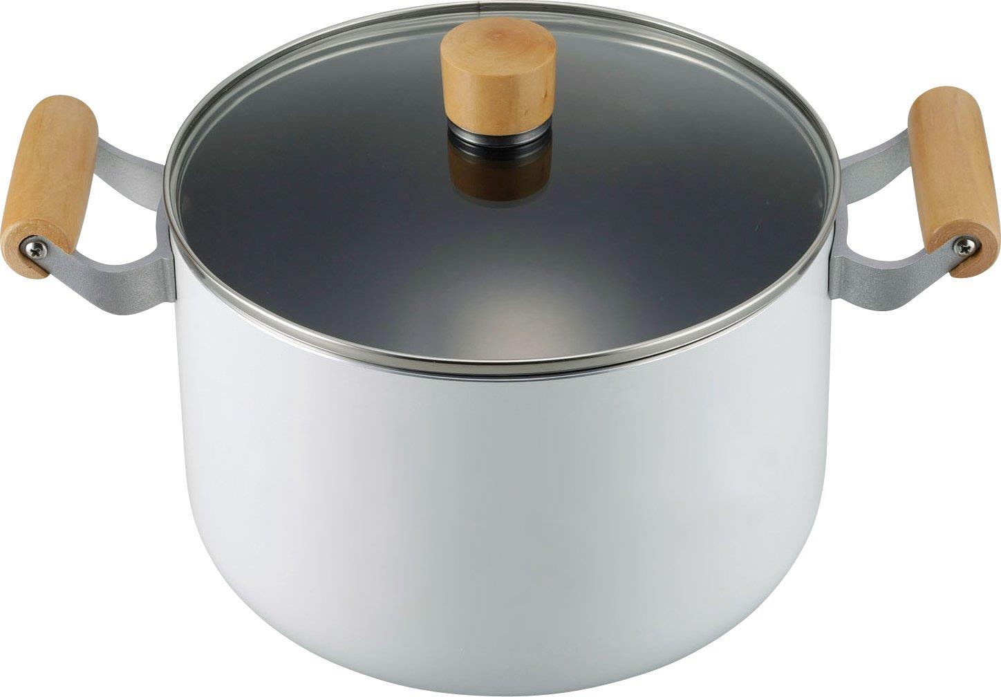 和平フレイズ(Wahei freiz) 両手鍋 22cm ガラス蓋付 ホワイト 木柄 IH・ガス対応 ノルディーズ NR-7976