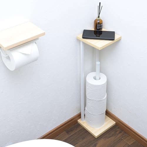 山善(YAMAZEN) ラック トイレットペーパー スタンド トイレ 収納 スリム 棚付き (スマホ置き/インテリ..