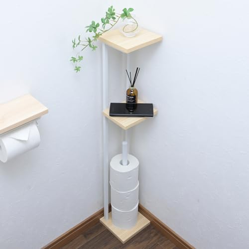 山善(YAMAZEN) ラック トイレットペーパー スタンド トイレ 収納 スリム 棚付き (スマホ置き/インテリ..