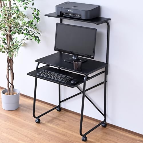 山善(YAMAZEN) パソコンデスク コンパクト (上棚/スライダー/キャスター付き) 幅65×奥行49×高さ116/122..