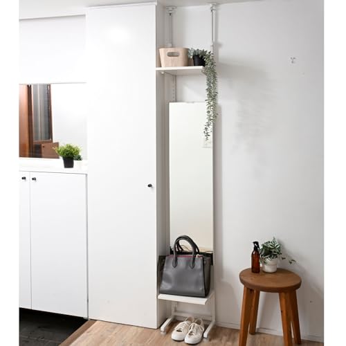 山善(YAMAZEN) 突っ張り ラック ミラー 姿見 スリム 玄関 収納 省スペース 鏡 かばん置き 収納棚 幅32×..