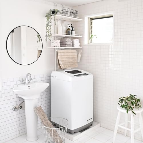 山善(YAMAZEN) 突っ張り ラック ランドリーラック 洗濯機ラック 床置き 洗濯パン対応 棚板高さ調節 省スペース 幅60×奥行2 送料無料