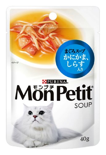 モンプチ スープ パウチ 成猫用 かにかま、しらす入り まぐろスープ 40g×12袋入り (まとめ買い) [キャ..