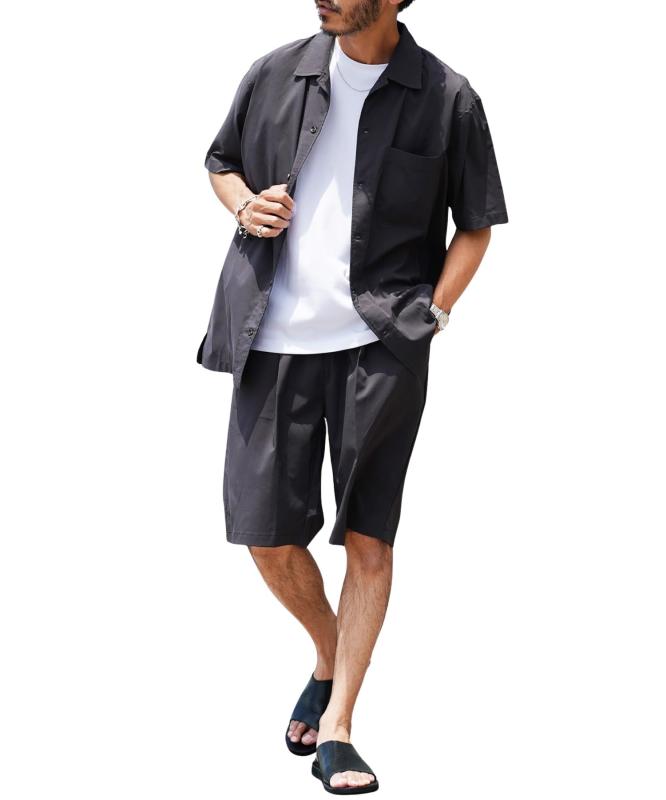 Rakuten - [JIGGYS SHOP] ジギーズショップ 吸水速乾【2点SET】シャツショーツセットアップ｜吸汗 機能性 快適 カジュアル 上下セットアイテム おしゃれ 半袖 タック 短パン ショート ハーフパンツ リラッ