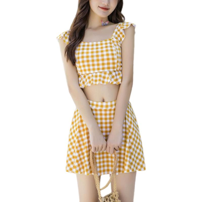 Rakuten - [7-livehouse] 水着 レディース 体型カバー 可愛い タンキニ ビキニ セパレート フリル チェック柄 スイムウェア 小胸 ハイウエスト 上下セット 露出控えめ プール 旅行 海水浴 温泉水着