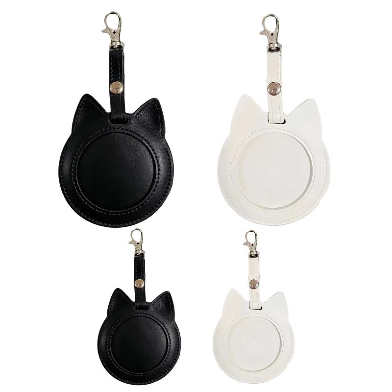 缶バッジカバー 缶バッジ キーホルダー 4枚入り 猫耳デザイン 透明カバー PUレザー製 キズ防止 汚れ対策 痛バッグ対応 持ち歩き 収納 展示用 コレクションアクセサリー 58mm 75mm対応