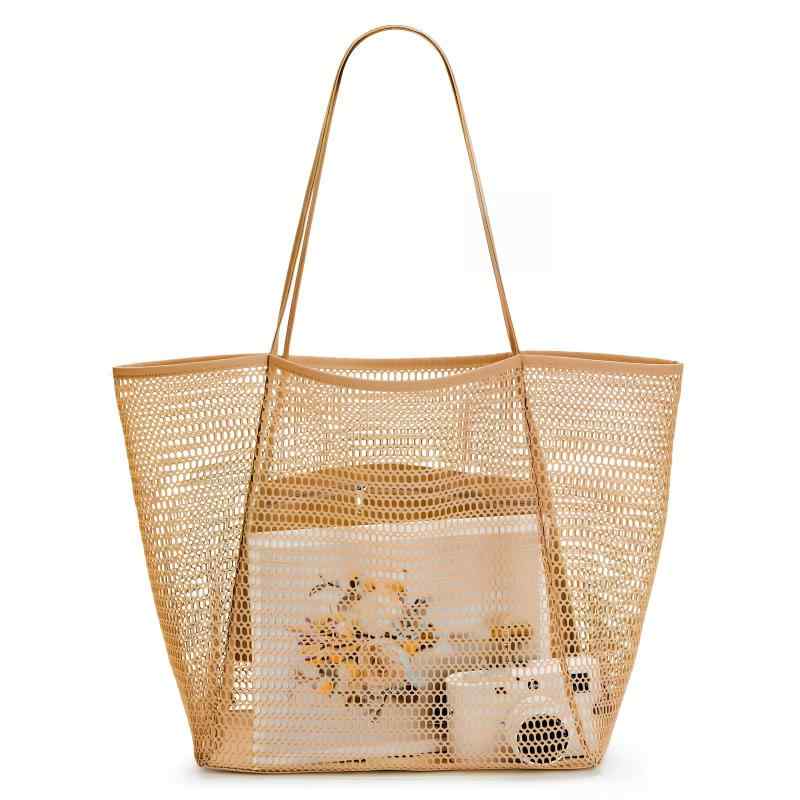 Rakuten - [Kimstore] ビーチバッグ プールバッグ 大容量 速乾 折り畳み可能 メッシュバッグ ビーチ/ショッピング/水泳/ジム/スパ/温泉/旅行用 バッグ (灰い)