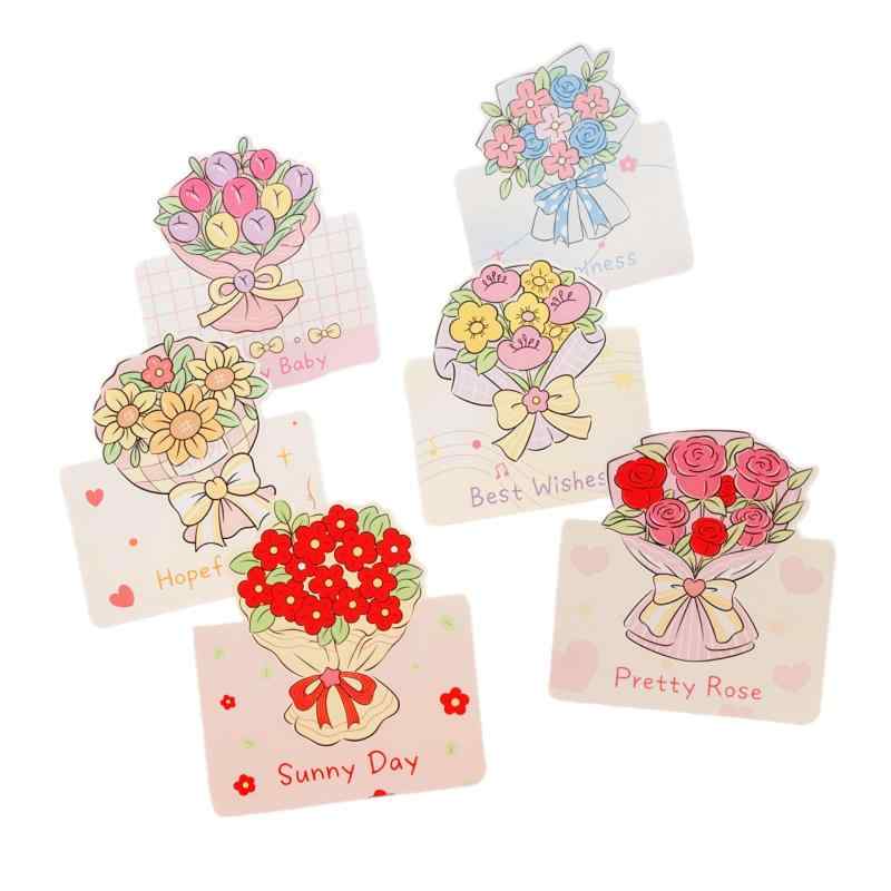 メッセージ カード ありがとう お祝いカード 薔薇 花束 花 フラワー ブーケ 型 ローズ グリーディング お祝い 祝福16枚