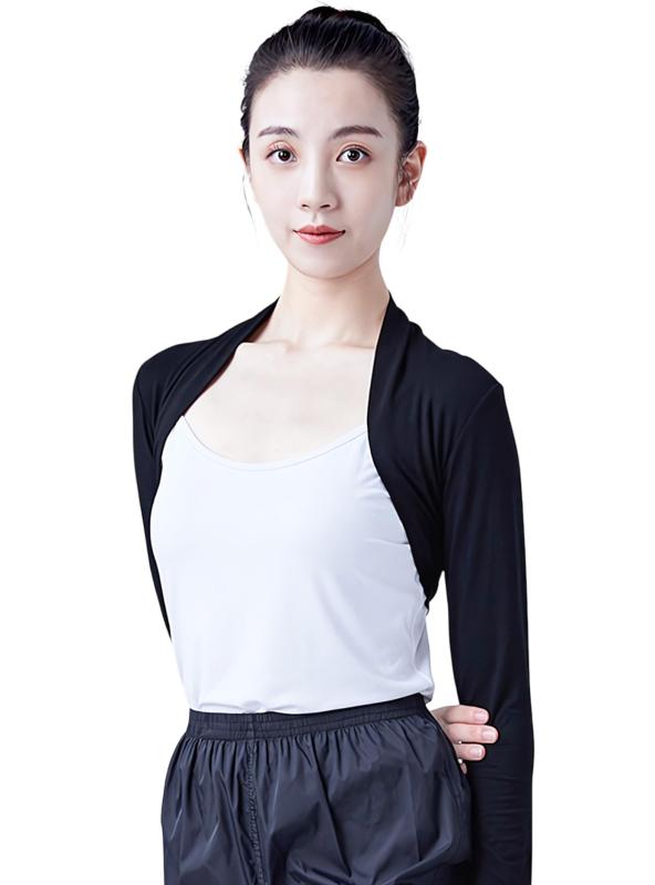 Rakuten - [優億] ショート丈 長袖ボレロ カーディガン ダンス衣装 無地 長袖肩をすくめる レディース ダンストップ バレエ 練習レッスンウエア 古典舞踊 社交ダンス 伸縮性