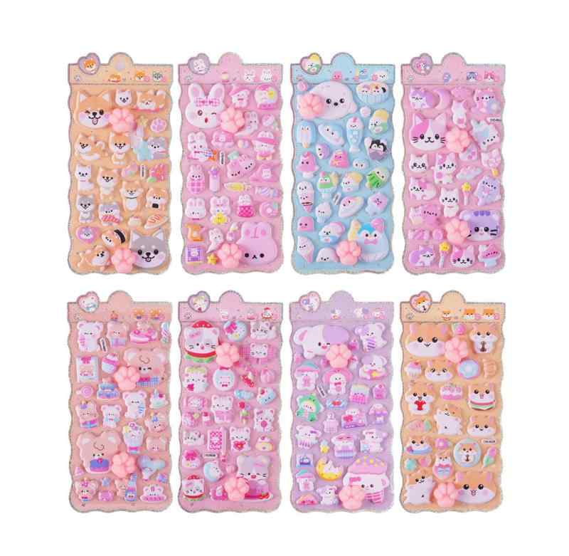 ぷにぷに立体アニマルシール【貼り直しOK】かわいい 動物 ぷっくり触感 ふわふわ・もちもち 手帳 日記 スマホケース DIYデコレーション 子ども向け 女の子・男の子 簡単貼付 ギフト・ご褒 hanamarushop-10073555 はなまるショップ パッケージ画像