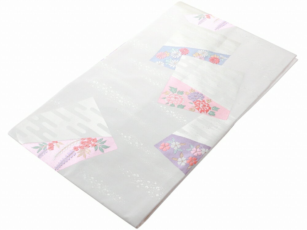 礼装用 お仕立て上がり 正絹 西陣織 証紙付き 名古屋帯 六通柄 ホワイトベージュ系 nk-313-18【cp】