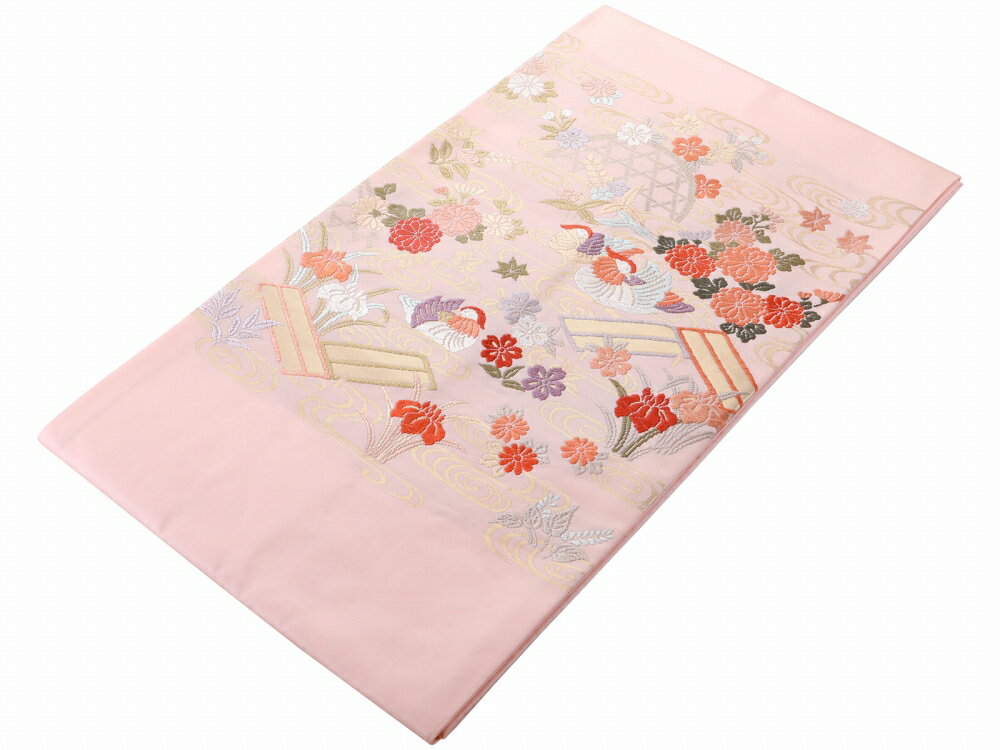 礼装用 お仕立て上がり 正絹 西陣織 証紙付き 名古屋帯 お太鼓柄 薄ピンク nk-313-20【cp】