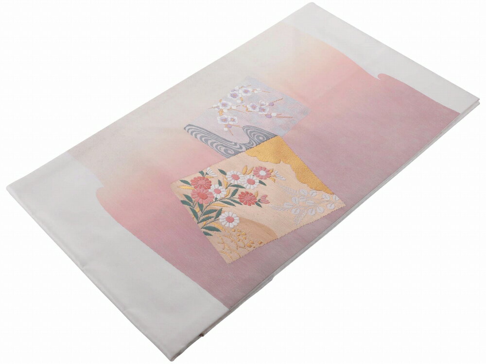 礼装用 お仕立て上がり 正絹 西陣織 証紙付き 名古屋帯 お太鼓柄 ベージュ地淡いピンク nk-313-37【cp】