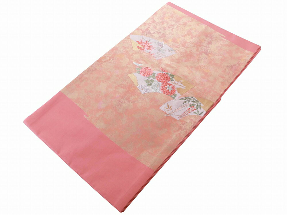 礼装用 お仕立て上がり 正絹 西陣織 証紙付き 名古屋帯 お太鼓柄 淡いピンク nk-313-39【cp】