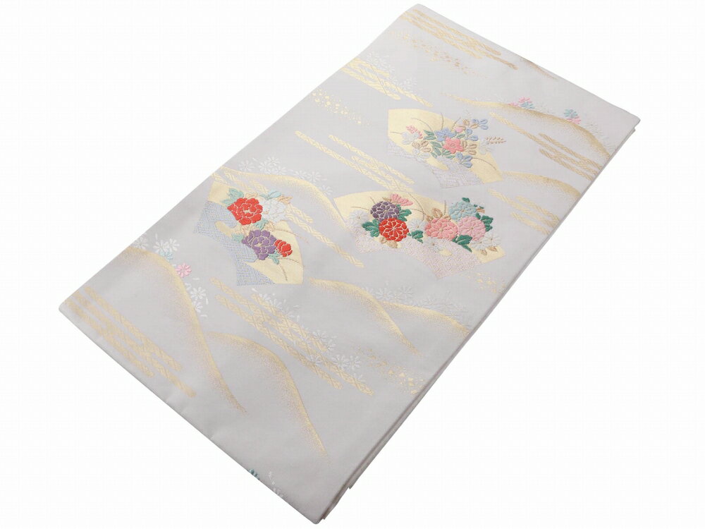 礼装用 お仕立て上がり 正絹 西陣織 証紙付き 名古屋帯 六通柄 ベージュ系 nk-313-40【cp】