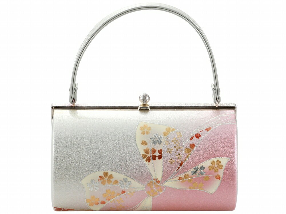 Rakuten - 振袖用 合皮 きものバッグ 和装バッグ ハンドバッグ ラメ入り リボン 桜 シルバー bb-280-157