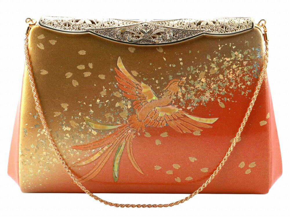 本皮螺鈿 ラデン 礼装用 きものバッグ かかえバッグ 和装バッグ ハンドバッグ オレンジ bb-280-260