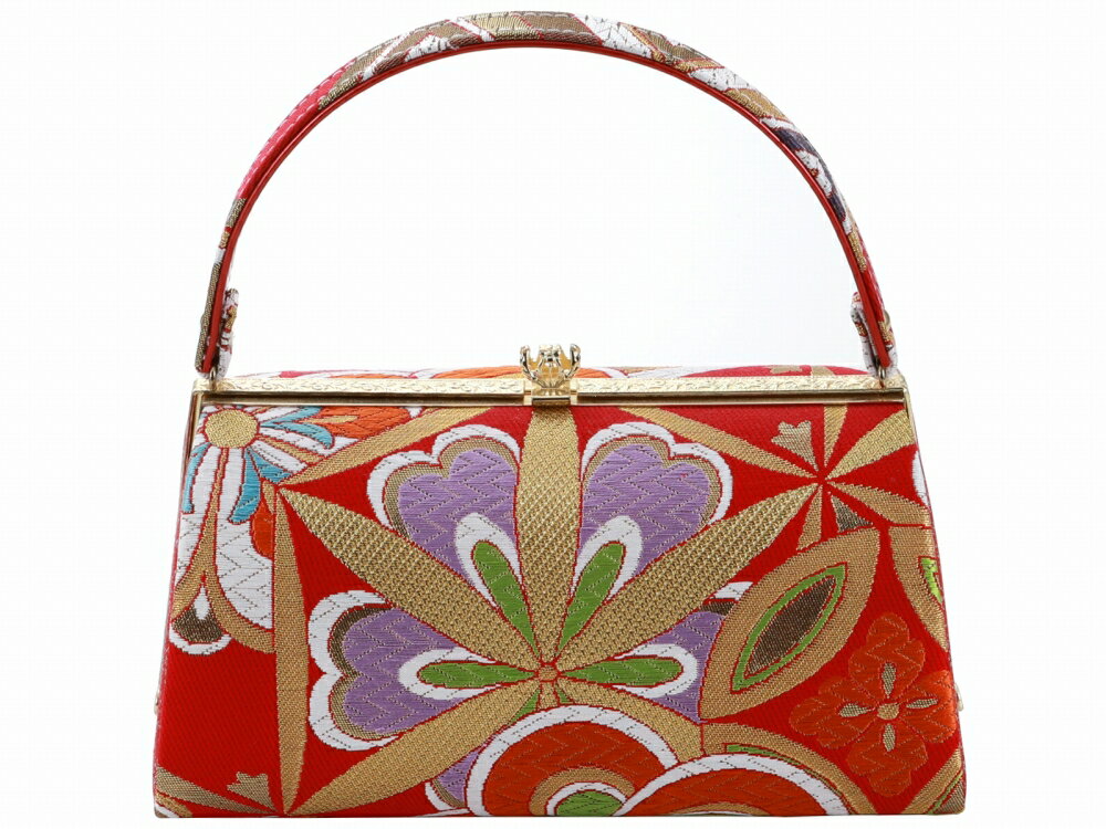 振袖用 帯地 きものバッグ 和装バッグ ハンドバッグ レッド 七宝 bb-280-263