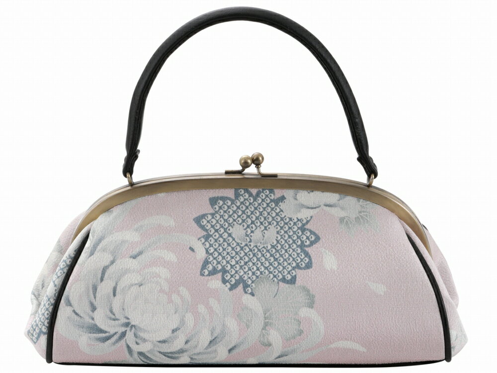 洒落用 ちりめん きものバッグ がま口 和装バッグ ハンドバッグ 渋藤色 bb-280-281