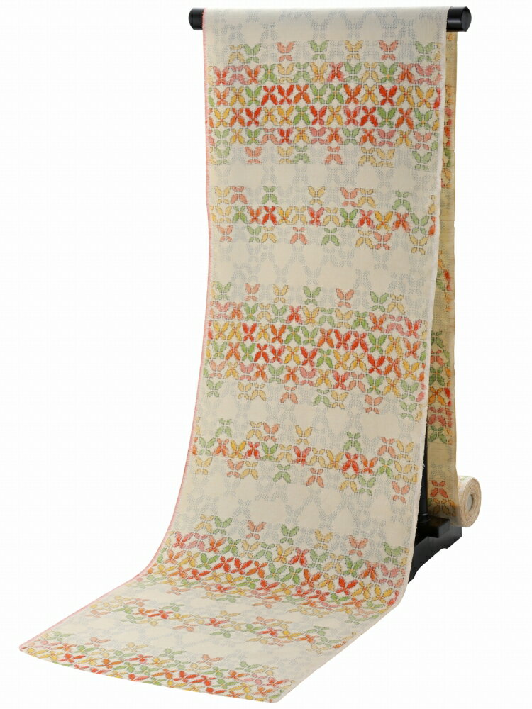 【30%OFF】手織 真綿紬 正絹 着尺 手織民芸 紬 着物 反物 アイボリー系 tu-47 【fs2601】