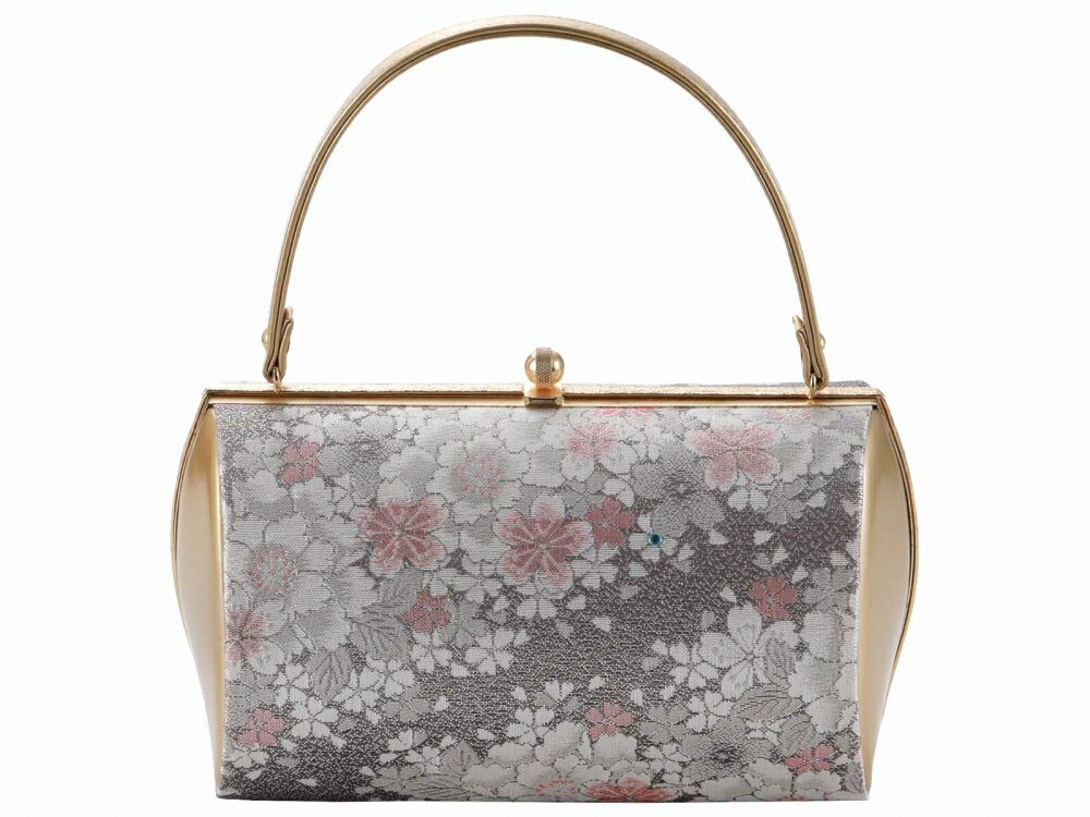 礼装用 帯地 きものバッグ 桜 ラインストーン 和装バッグ ハンドバッグ ゴールド bb-280-182