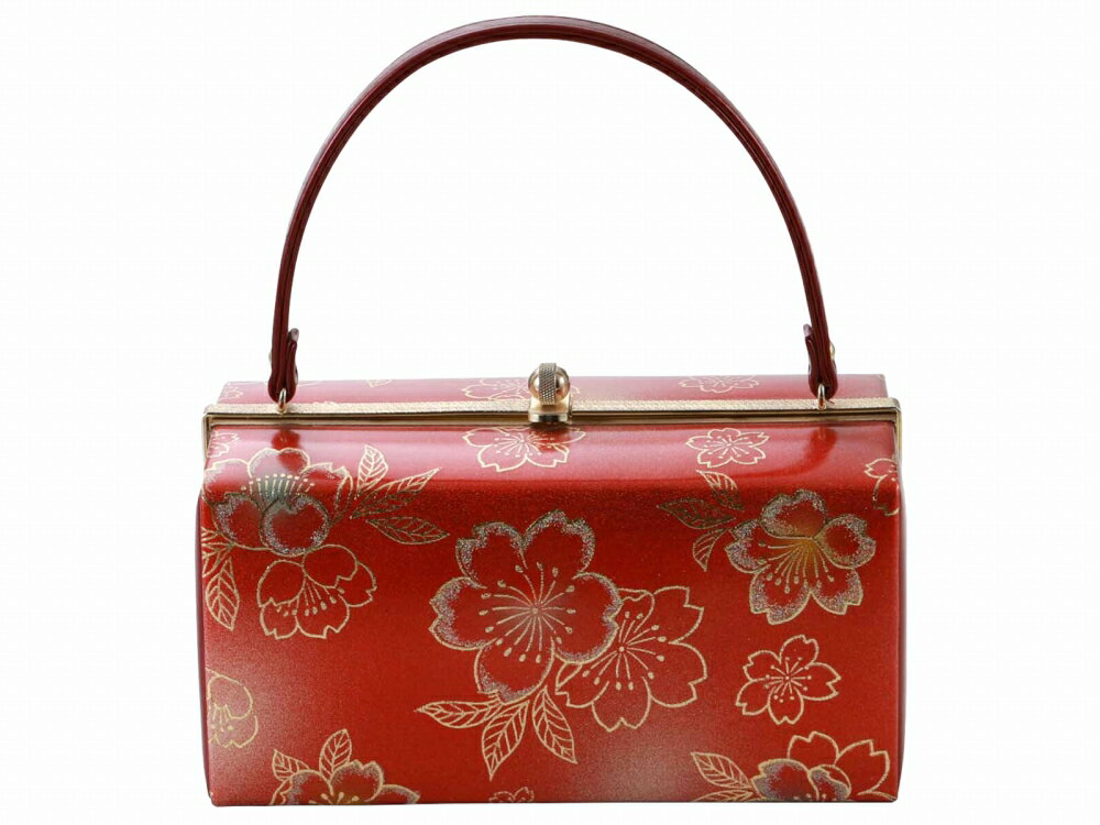 振袖用 合皮 きものバッグ 和装バッグ ハンドバッグ ラメ入り 桜 レッド bb-280-221