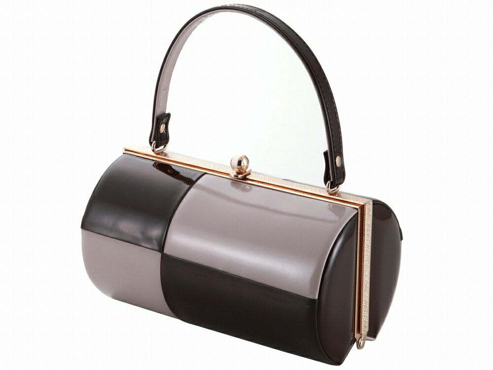 訳あり 振袖用 きものバッグ 和装バッグ ハンドバッグ エナメル 市松 焦げ茶と薄茶 bb-280-43【cp】