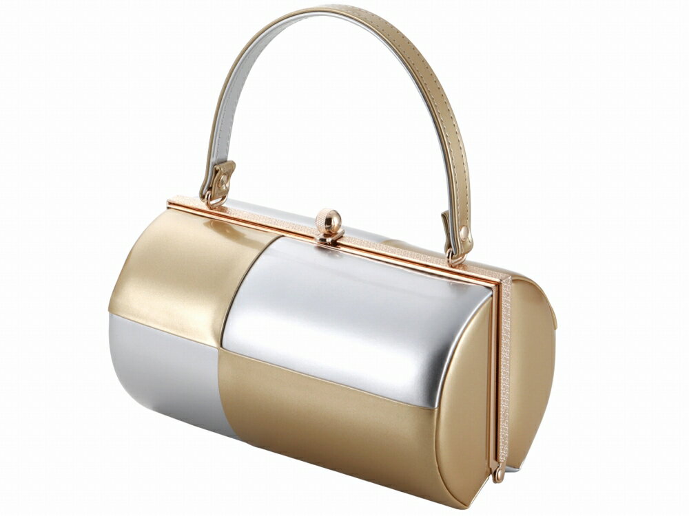 訳あり 振袖用 きものバッグ 和装バッグ ハンドバッグ エナメル 市松 金と銀 bb-280-45B【cp】