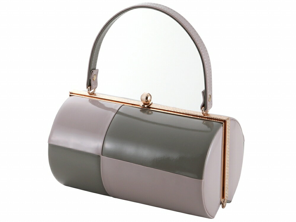 訳あり 振袖用 きものバッグ 和装バッグ ハンドバッグ エナメル 市松 グレーとグレージュ bb-280-47B【cp】