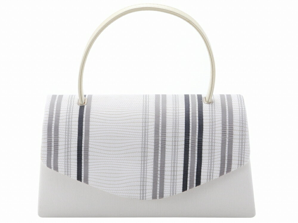 訳あり お洒落 きものバッグ 和装バッグ ハンドバッグ 縞 ホワイト bb-284-J【cp】