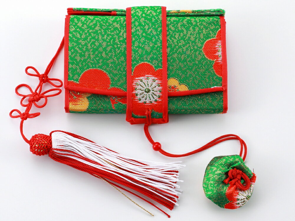 七五三 子供用 箱せこ 帯地 和装小物 はこせこ 単品 グリーン ss-164-G