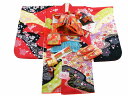 7歳用 フルセット 正絹 絞り柄 金駒刺繍入り 絵羽 四ッ身着物 結び帯 大寸 箱せこセット 赤系着物 7kk-82