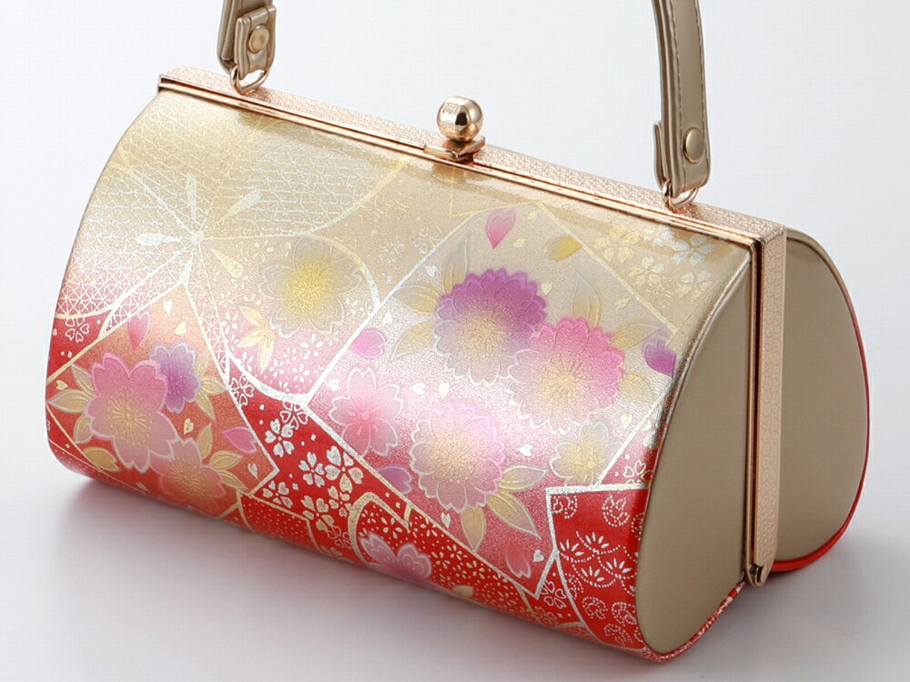 華みちの振袖用 ぼかし柄 草履バッグセット 二枚芯 フリーサイズ 桜 ゴールド系 bs-379-55｜アングル2