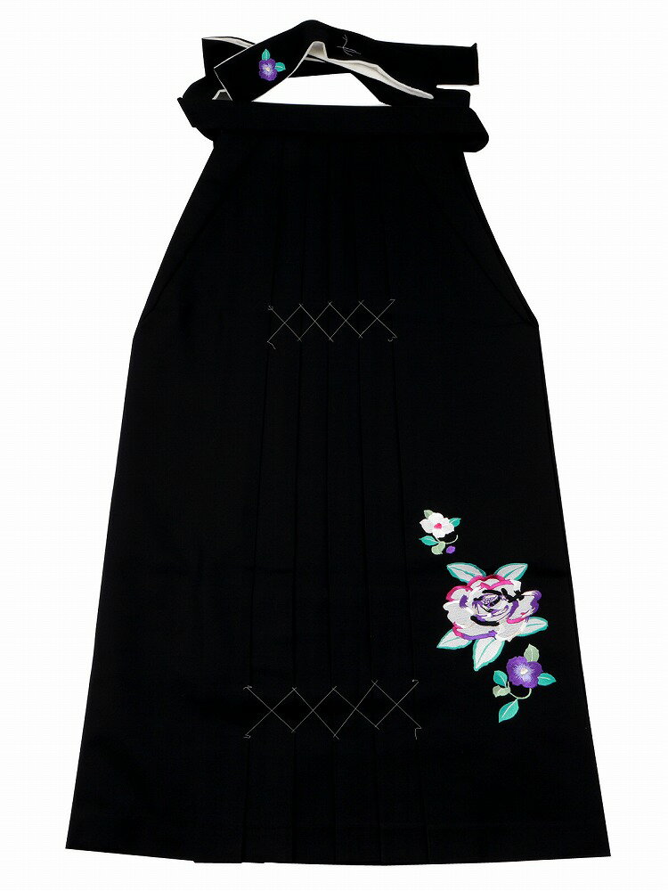Pleated Skirt - 紅一点 はかま 刺繍入り 袴 単品 牡丹と椿 ブラック L・2L・3Lサイズ hs-92-3