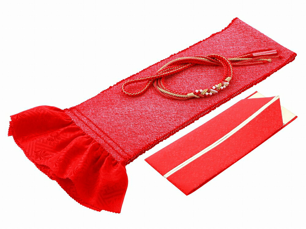 振袖用 正絹 四ッ巻絞り 帯揚げ 帯締め 重ね衿 3点セット 赤 h-362